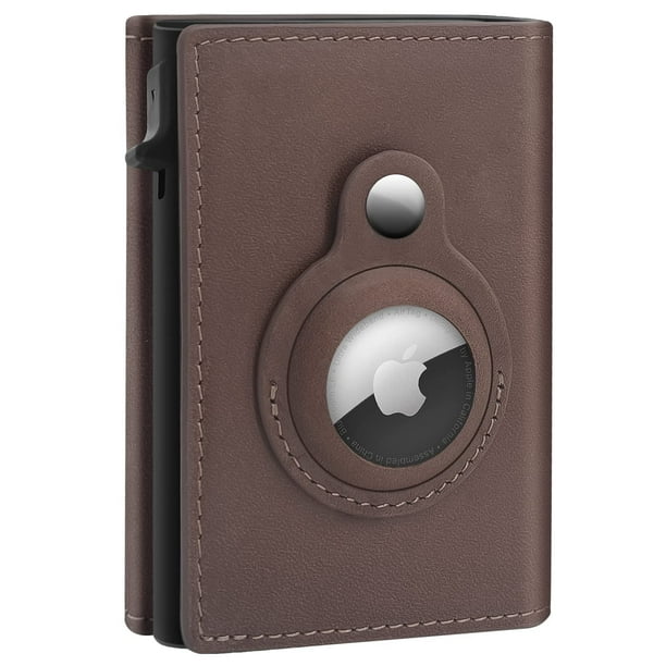 Cartera Airtag, tarjetero RFID delgado para hombre, tarjetero minimalista con funda Airtag, billetera de cuero para hombre con bolsillo frontal con bloqueo RFID, mecanismo de apertura de tarjeta