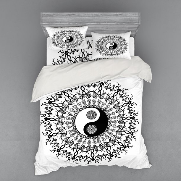 Ying Yang Duvet Cover Set Vintage Yin Yang Mandala Pattern Motivational Oriental Bohemian 1801