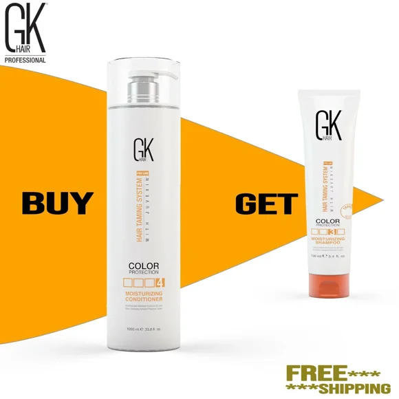GK HAIR après-Shampooing Hydratant à la Kératine Global (1000ml/33.8 Fl Oz) pour Protection des Couleurs Hydratation Cheveux Secs Abîmés Bouclés Frisés Clairsemés Traitement Réparateur Organique Paraben avec Shampooing Gratuit