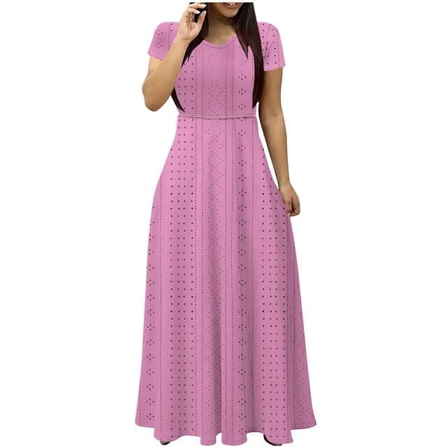 Birdeem Robe à Manches Courtes Col en V Cheville Robe d'Été Unie à Manches Courtes Ceinture Col en V Robe Longue pour Femmes