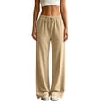 thumbnail image 3 of Nestiefly Baggy Sweatpants for Women Fleece Wide Leg Low Rise Drawstring Pants Elastic Waist Fall Winter Joggers Sweat Shirts Khaki XL, 3 of 10