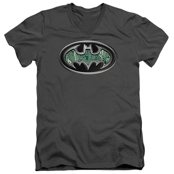 Batman Circuitry Shield S/S Adult V-Neck T-Shirt Charcoal