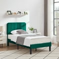 thumbnail image 4 of VECELO Twin Size Upholstered Beds, Modern Platform Bed Frame with Adjustable Headboard, Wooden Slats Support/No Box Spring Needed, Dark Green, 4 of 12