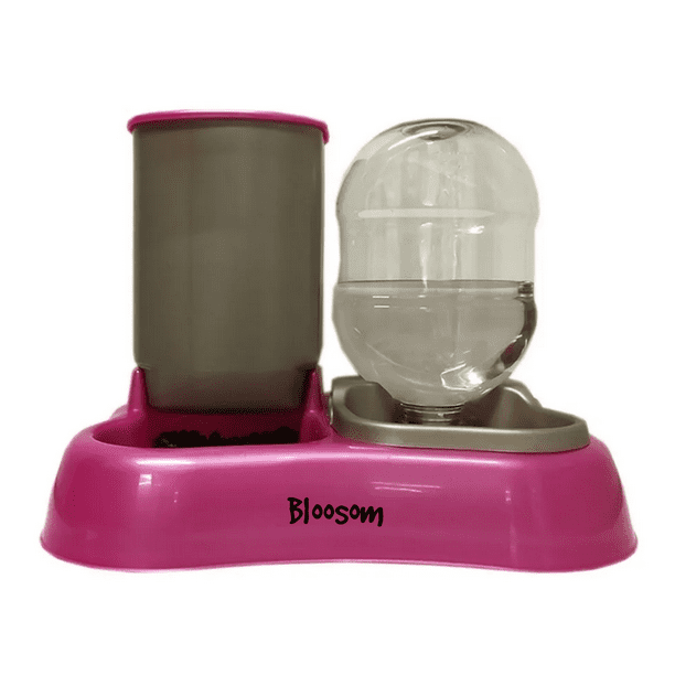 Dispensador Bloosom Comedero Y Bebedero 2 En 1 Mascotas Perros Gatos Rosa Chicle