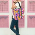 thumbnail image 6 of Zipper canvas bag large capacity large size practical handbag durable Canvas with leather material Colorful Daisies, 6 of 7