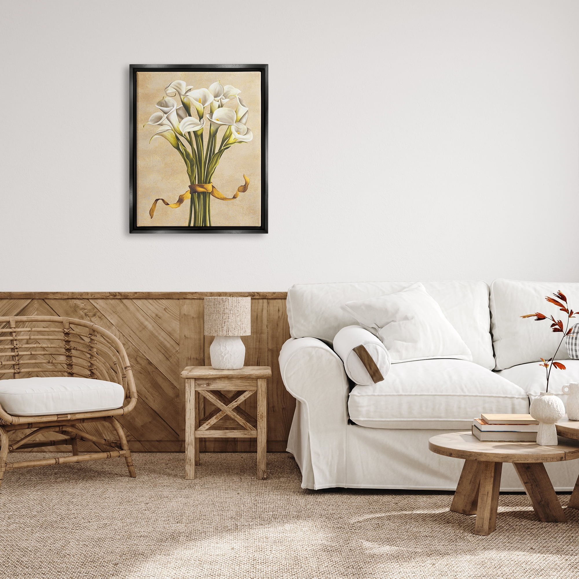 Stupell Industries Vintage Calla Lilies Botanical & Floral Painting Black Floater Framed Canvas Art Print Wall Art, 25 x 31