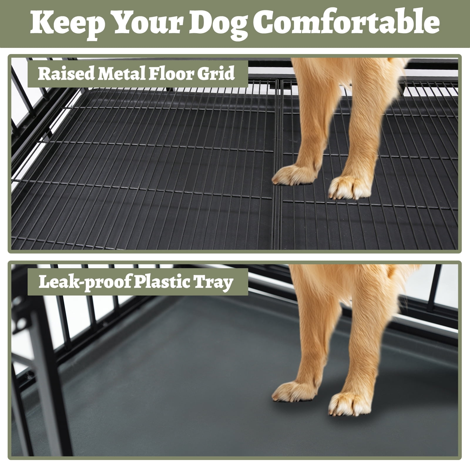 Homey Pet Stackable 36 Inch Dog Crate, Heavy Duty Dog Cage Escape Proof Collapsible Kennel with Open Top, Lockable Wheels, Removable Tray & Grid for Medium/Small Dogs