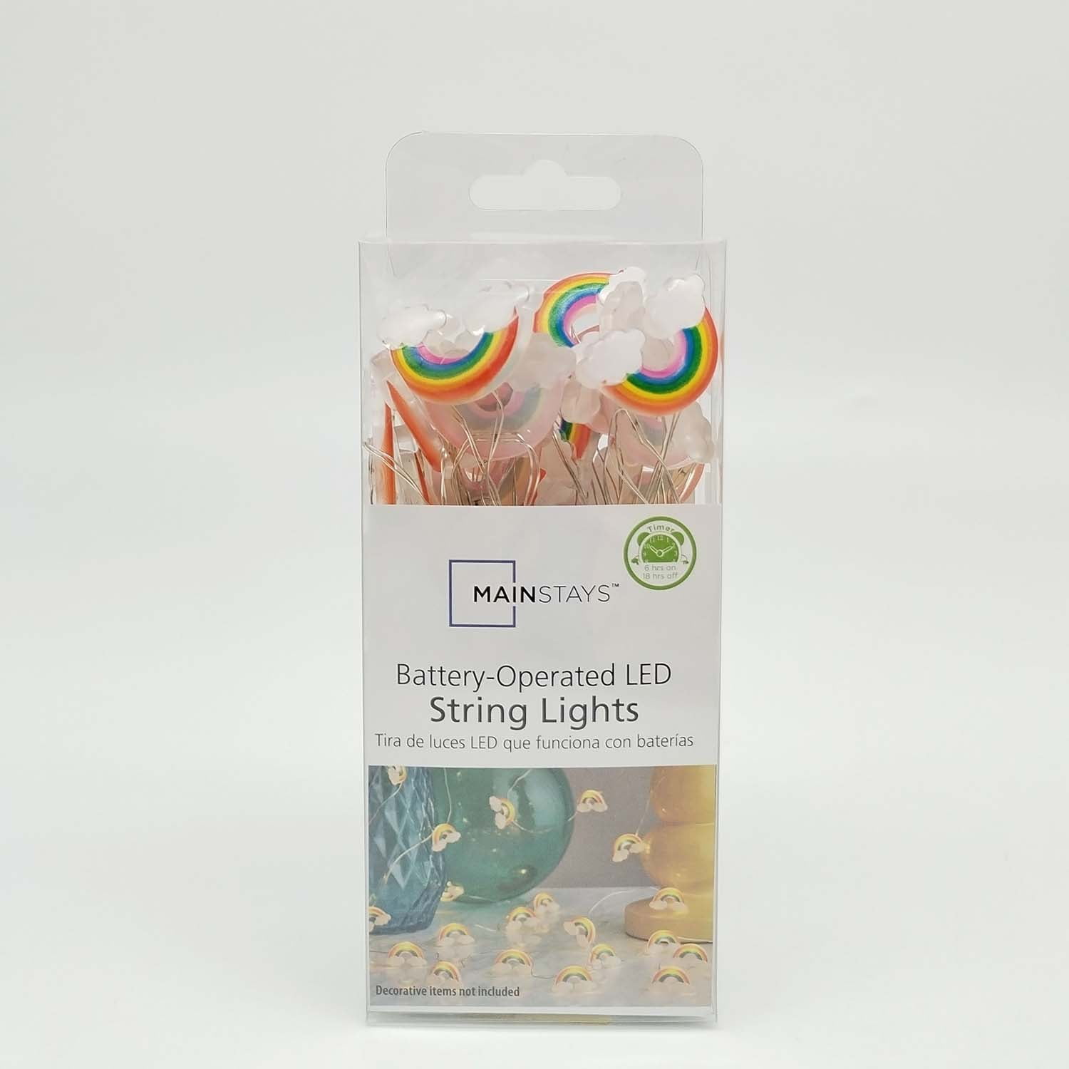 Mainstays 6ft Rainbow Indoor LED Fairy String Lights with Battery Operated Automatic Timer - 18 LED Lights