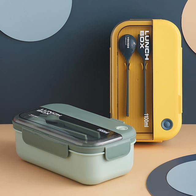 Xihbxyly Fiambrera Bento, Diseño a Prueba de Fugas, Organizador de 2 Compartimentos, Apta para Microondas, Solución Portátil para Preparar Comidas, Cuchara y Tenedor Reutilizables, Material Pp Durade