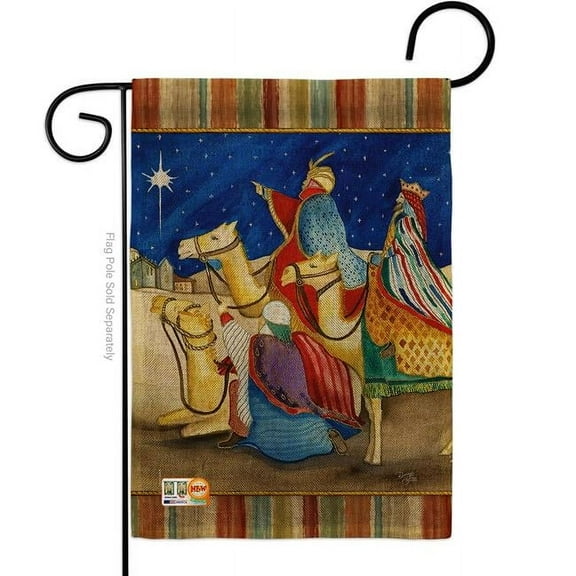 Breeze Decor BD-NT-G-114213-IP-DB-D-US18-WA 13 x 18.5 in. Three Kings Burlap Winter Nativity Impressions Decorative Vertical Double Sided Garden Flag
