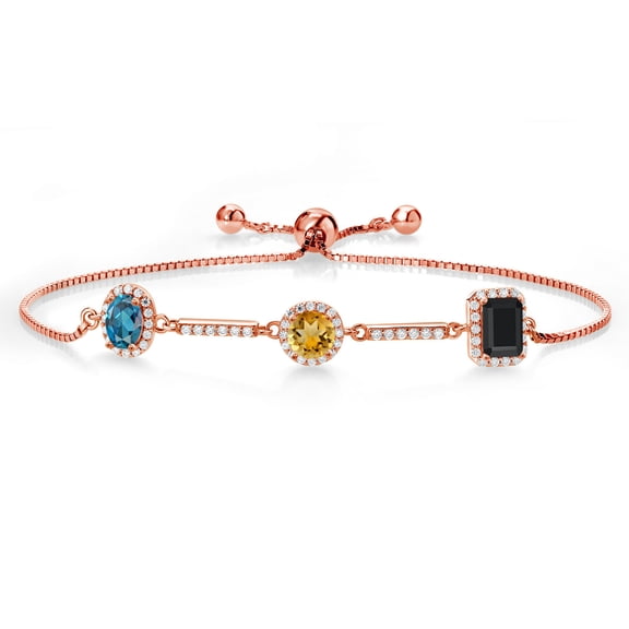 Gem Stone King 1.89 Ct Oval London Blue Topaz Yellow Citrine 18K Rose Gold Plated Silver Bracelet for Women