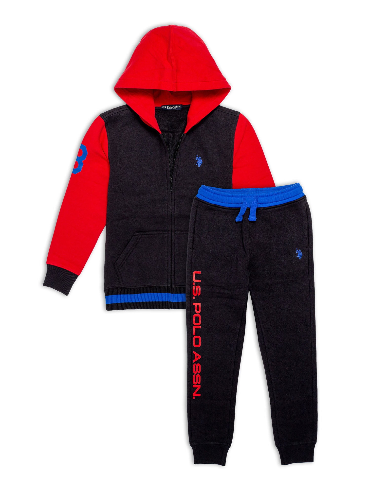 U.S. Polo Boys Fleece Colorblock Zip up Hoodie & Sweatpant Set , 2-Pack