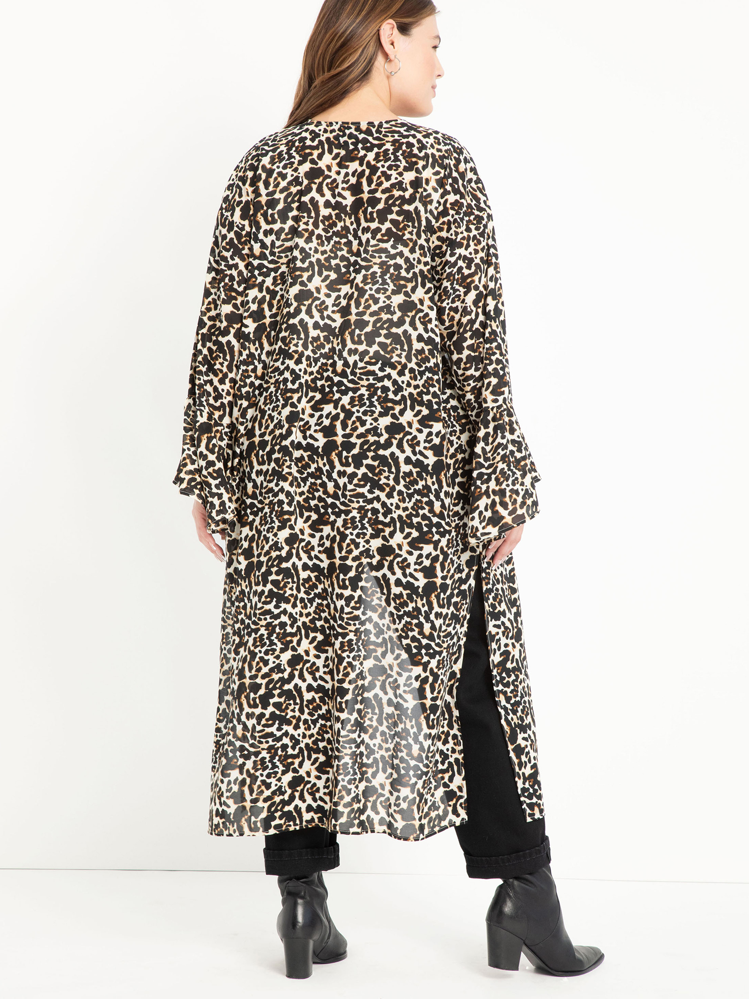 ELOQUII Elements Plus Size Leopard Print Duster with Statement Sleeves - image 2 of 4