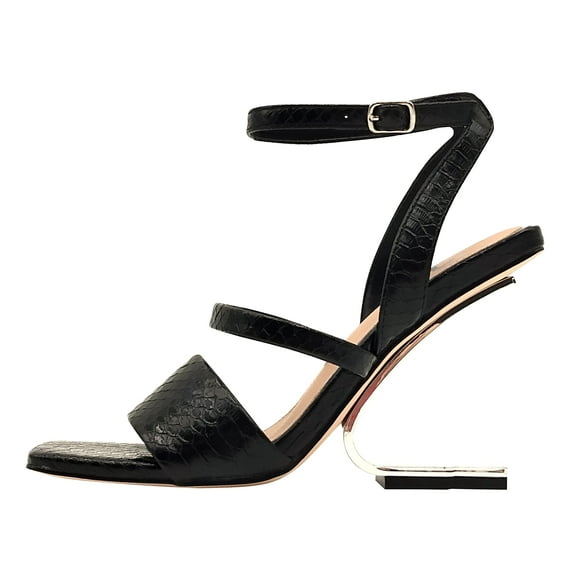 Ninety Union Priva Open Square Toe Snake Sandal, Black, 11