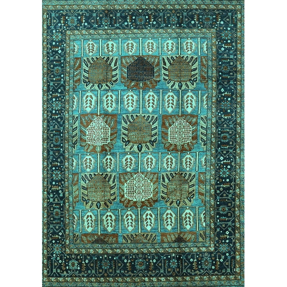 Ahgly Company Indoor Rectangle Oriental Turquoise Blue Industrial Area Rugs, 5' x 7'