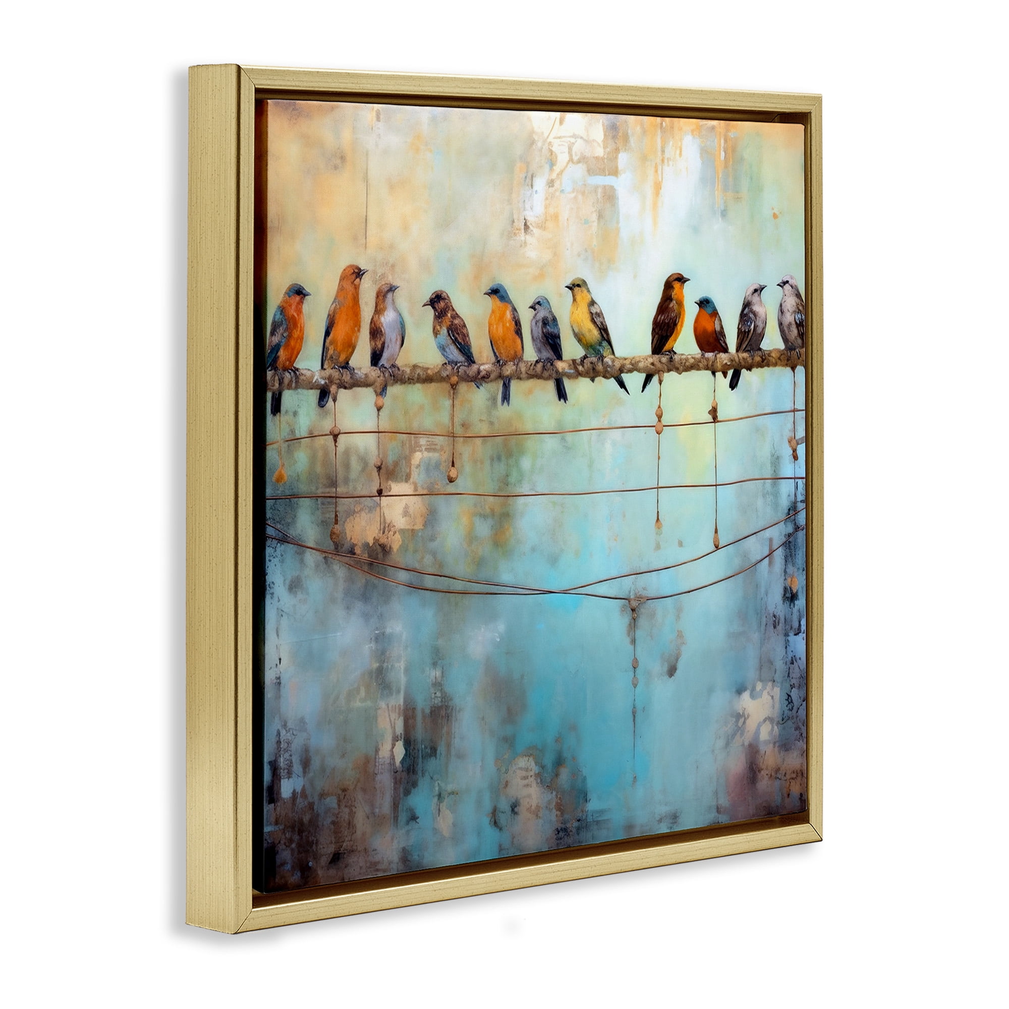 Stupell Industries Abstract Perched Birds Animals & Insects Painting Gold Floater Framed Canvas Art Print Wall Art, 25 x 25