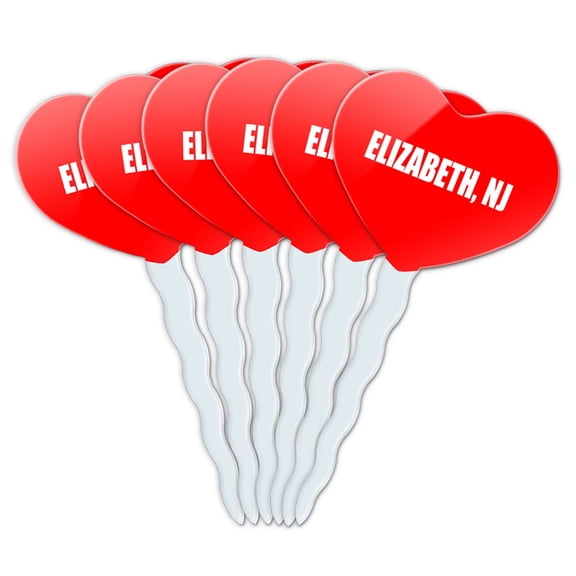 Elizabeth NJ Heart Love Cupcake Picks Toppers - Set of 6