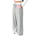 thumbnail image 3 of Women'S Wide Leg Baggy Sweatpants Side Striped Number Graphic Track Pants Gray S, 3 of 9