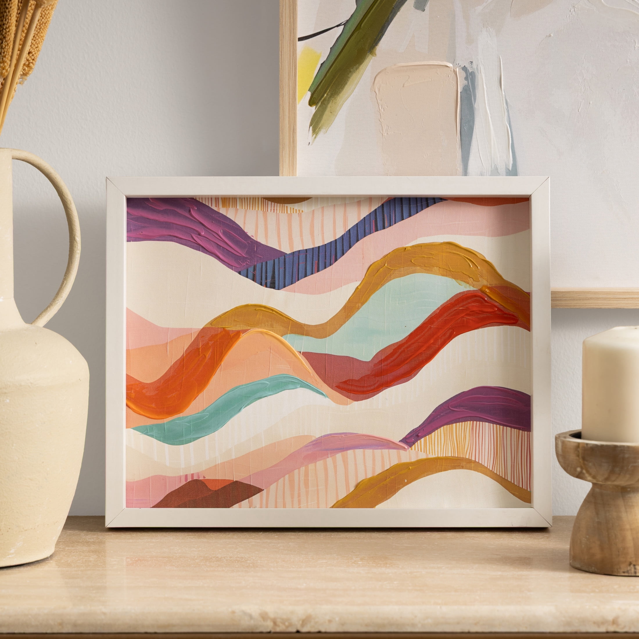 11" x 14" Wavy Abstract Framed Wall Art with White Frame, by DecMode