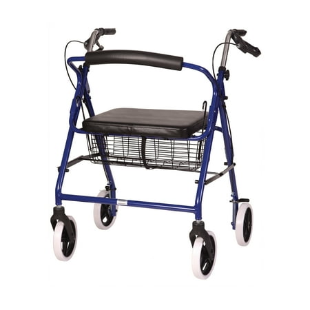 DMI Lightweight Extra-wide Aluminum Rollator Walker with Seat, Royal Blue, Folding