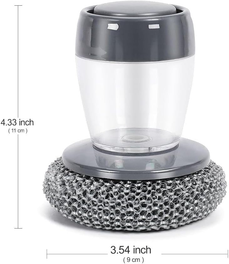 Comfort Grip Soap Dispensing Kitchen Scrub with 4 Cleaning Balls, Kitchen Scrub Brush Built-in Soap Dispenser, Press-Type Automatic Liquid Dispensing Dish Brush for Cleaning Dishes&Pots (3PCS)