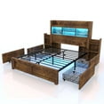 thumbnail image 4 of VanAcc Queen Size Bed with 49.6" Bookcase Headboard, Dual Side Storage Racks, 4 Drawers, RGB LED Lighting, Charging Station, Rustic Brown, 4 of 9