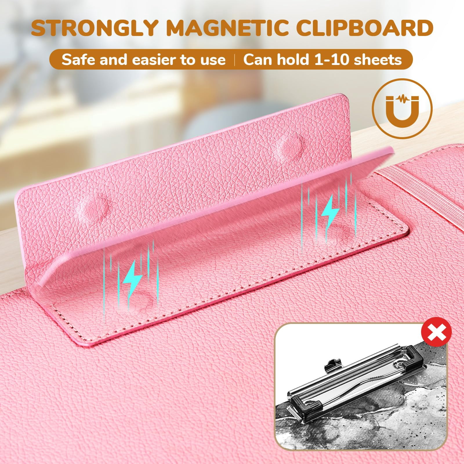3 Ring Binder Clipboard With Storage 12.4"x10.2"magnetic Folder 5 Expandable Folders Refillable Lined Notepad (11" X 8.5") Ideal For School Office Nursing(pink)