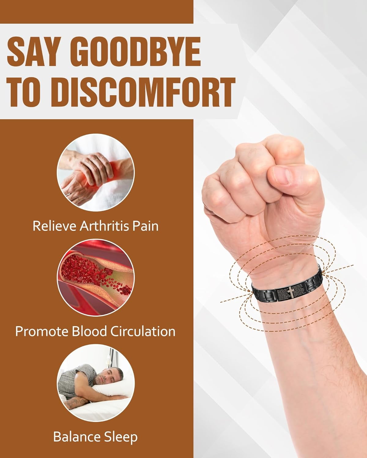 Wollet Copper Magnetic Bracelet for Men, Cross Bracelet With Ring, Copper Jewelry Gift