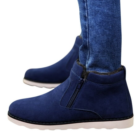 

Chnzic Winter Men Snow Boots Round Toe Flat Bottom Non Waterproof Side Zipper Suede Plush Warm