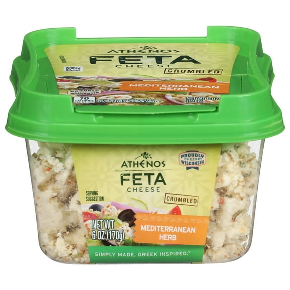 Athenos Mediterranean Herb Crumbled Feta Cheese 6 oz, Refrigerated, Plastic Tub