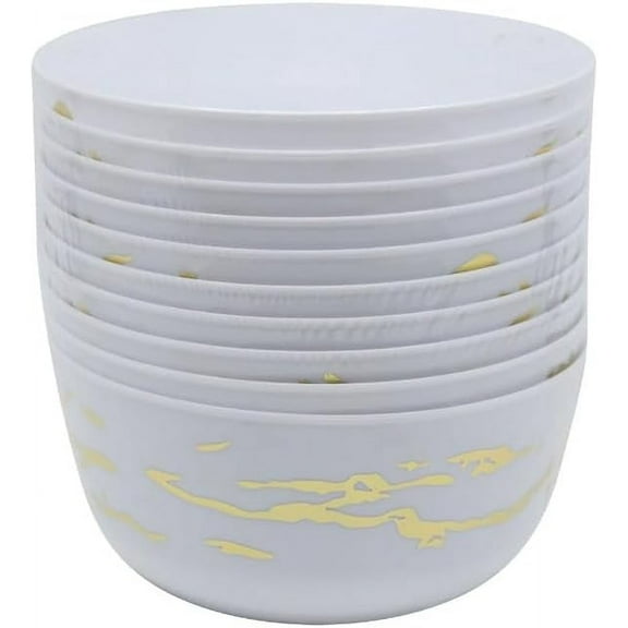 24 oz Round White Plastic Bowl Marble Gold Design - Elegant Disposable Serving Bowl for Weddings, Parties, and Special Events - Durable, Reusable Tableware - Perfect for Catering and Buffets (10)