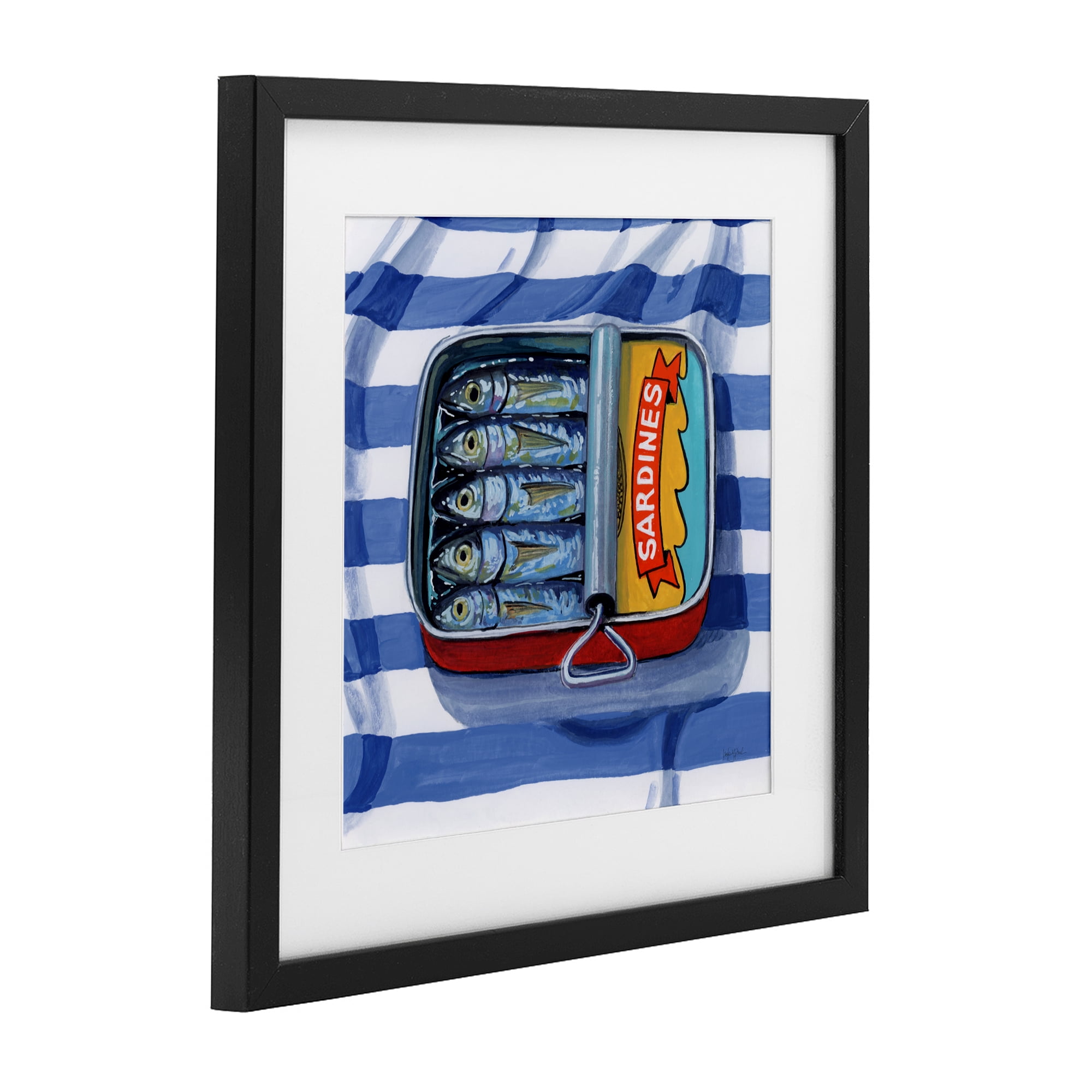 Stupell Industries Sardines On Striped Cloth Black Framed Print Under Glass, design by Kate Jarvik Birch