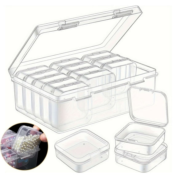 Gustave 15 Pcs Bead Organizer and Storage Boxes Small Clear Plastic Bead Organizer Containers Jewelry Storage Cases with Hinged Lids for DIY Bracelet, Jewelry Making, Crafts, Nail Art