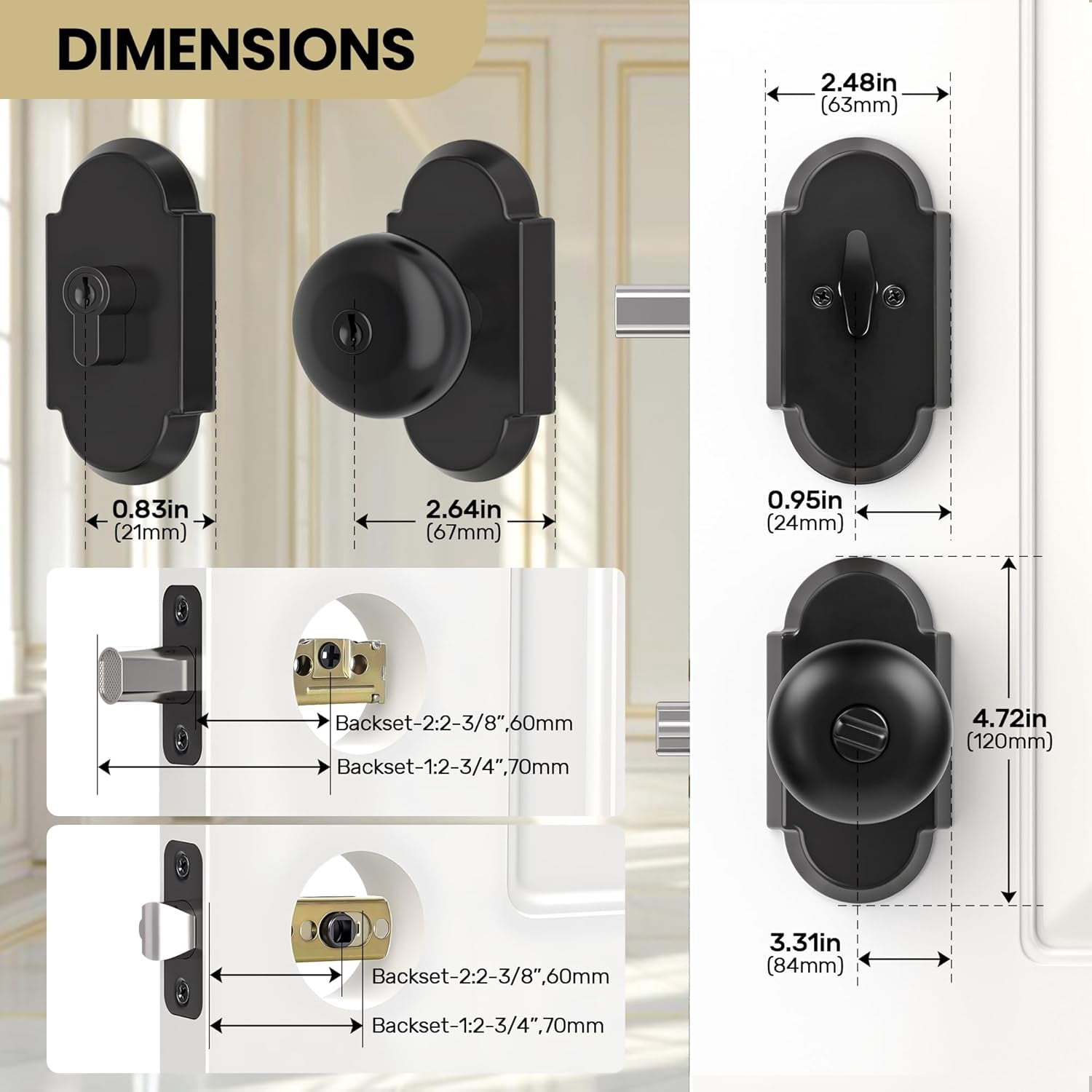 Keyed Alike Entry Door Knobs with Lock and Key, Antique Brass Door Knob Interior Entrance Door Lockset for for Front Door and Bedroom