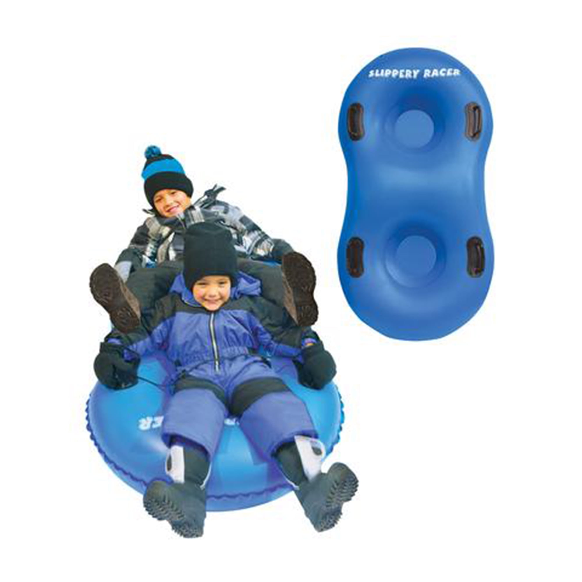 Slippery Racer AirDual Inflatable Snow Tube Sled for 2 Riders, Blue