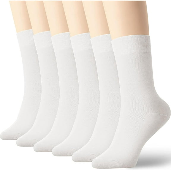 Black White Cotton Socks For Women and Men, Black White Dress Socks, Friendly to Diabetes, 6 Paires, Size 6 to 11 White 9-11