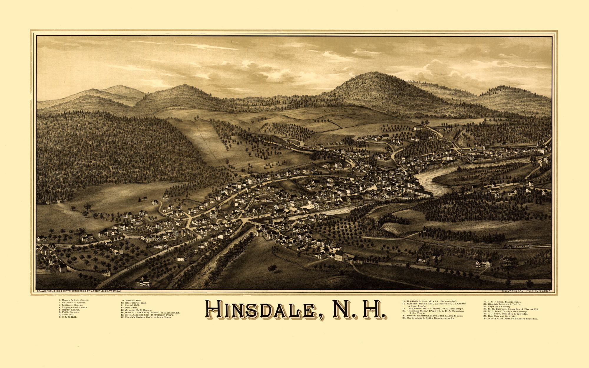 Hinsdale New Hampshire Burleigh 1886 36.79 x 23