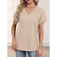 thumbnail image 5 of Womens Short Sleeve Sweater Waffle Knit Tops V Neck Spring Summer T Shirts Casual Blouses Outfits Apricot Color XL, 5 of 8