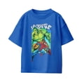 thumbnail image 2 of Marvel Youth Spider-Man And Incredible Hulk Art T-Shirt (Royal, XS-XL), 2 of 4