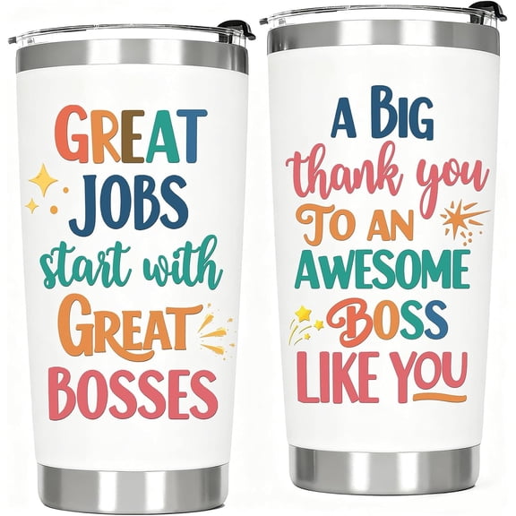 Boss Appreciation Gifts for Women - Thank You Gift Ideas for Boss Women Female Her Birthday Cup Insulated Stainless Steel Travel Coffee Tumbler 20 OZ White
