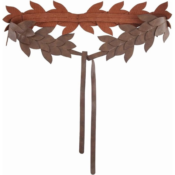 Medieval Sash Belt Leaves PU Leather Sash Renaissance Leaf Forest Fairy Elf Brown Costume Waistband Cosplay Waist Rope for DIY handcrafting
