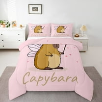 Homewish Kawaii Cartoon Capibara Queen Comforter Set, Magical Fairy Tale Animal Bedding Sets, Teens Kids Boys Girls Reversible Bedding Comforter Set, Breathable Home Decor, 3pcs