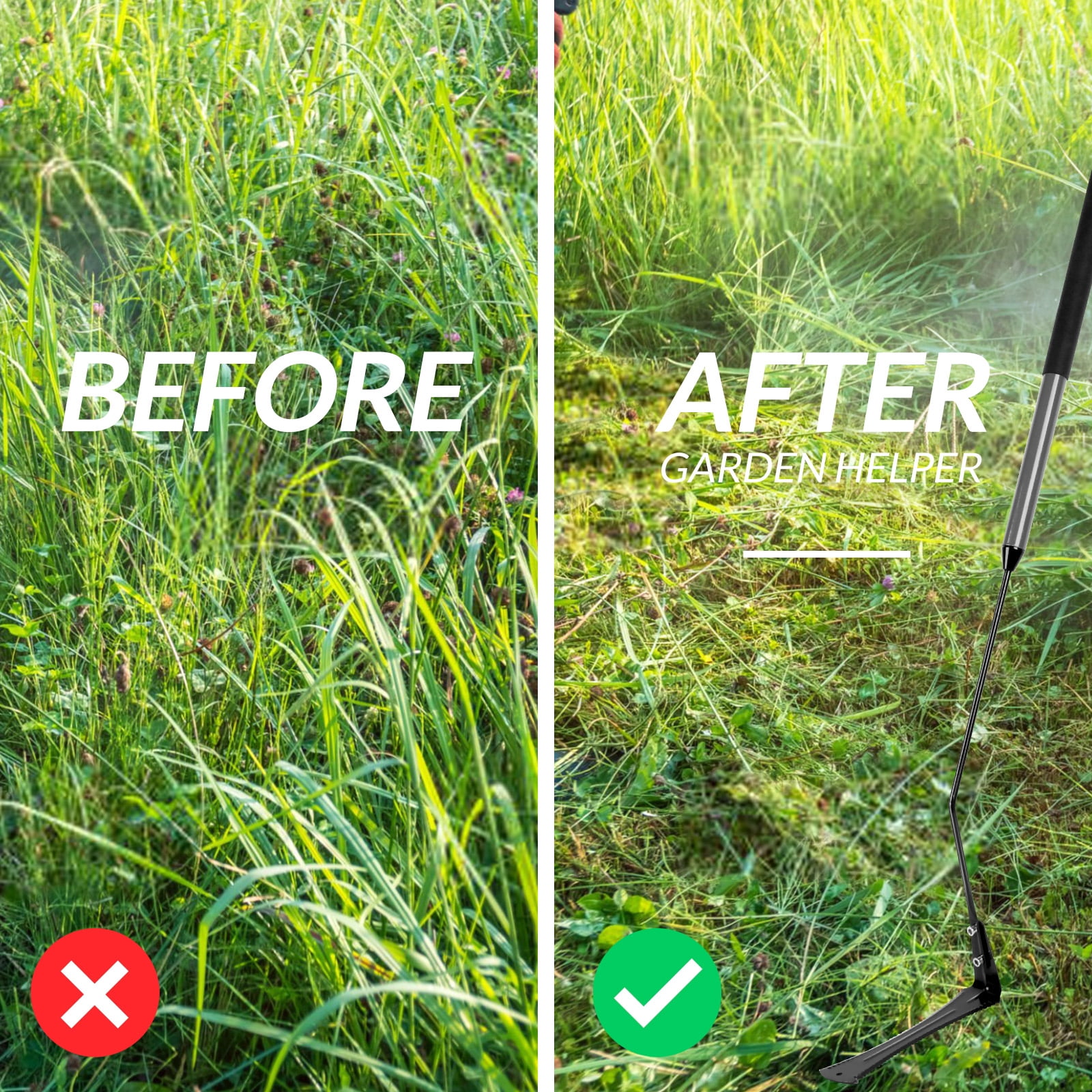 Walensee Grass Whip with Double-Edged Serrated Sharp Steel Blade Weed Grass Cutter with Soft Rubber 22-Inch Handle