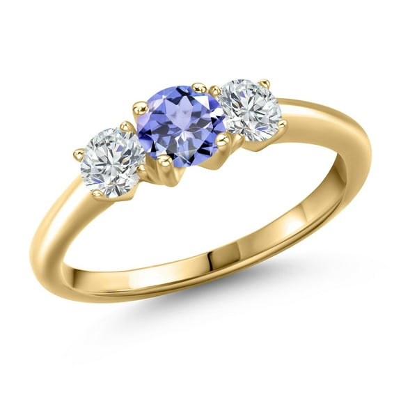 Gem Stone King 10K Yellow Gold Blue Tanzanite and Lab Grown Diamond Engagement Ring for Women | 1.00 Cttw | Round 5MM | Gemstone December Birthstone | Size 8