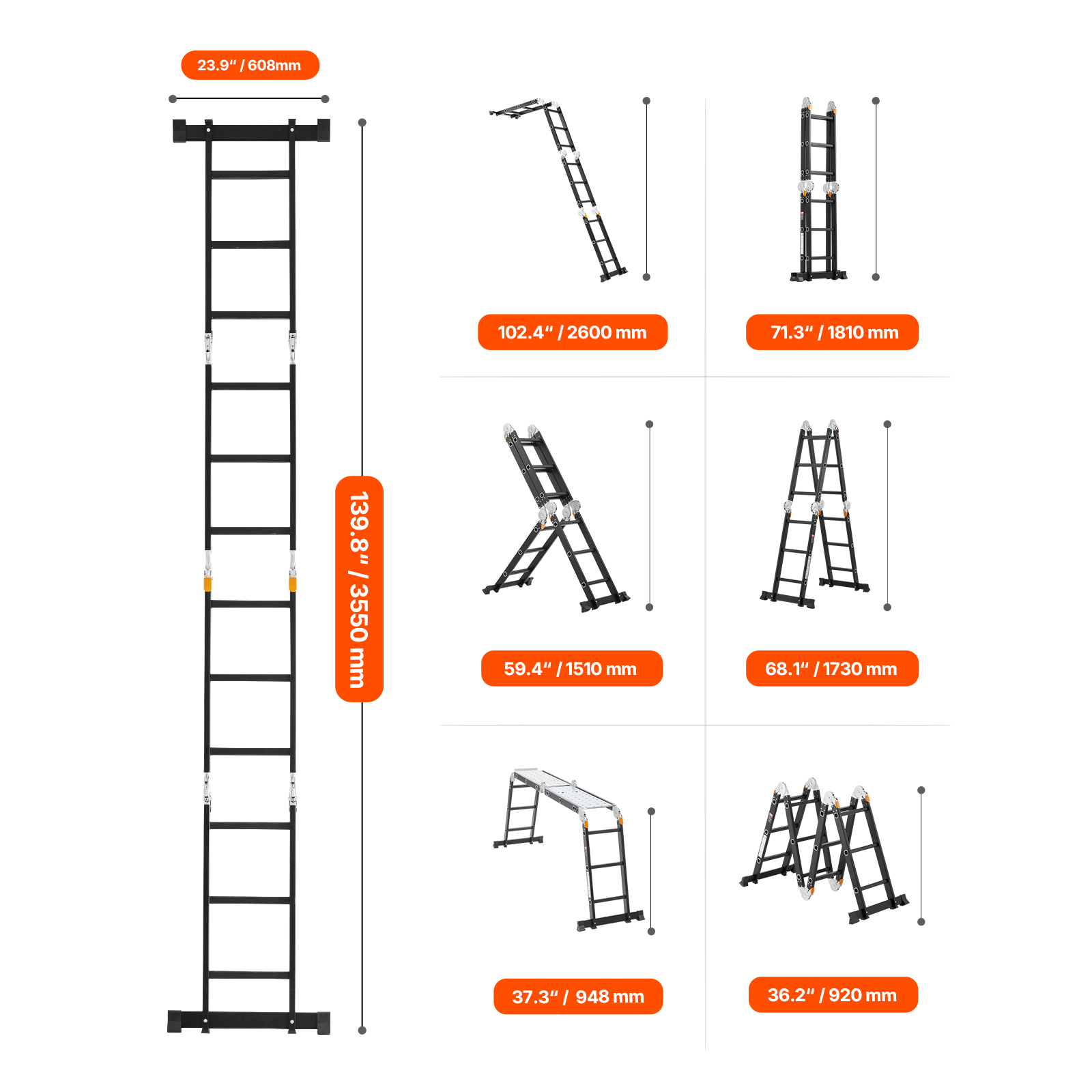 KFFKFF 7-in-1 Multi-Functional Folding Ladder, 12ft Reach photo 8