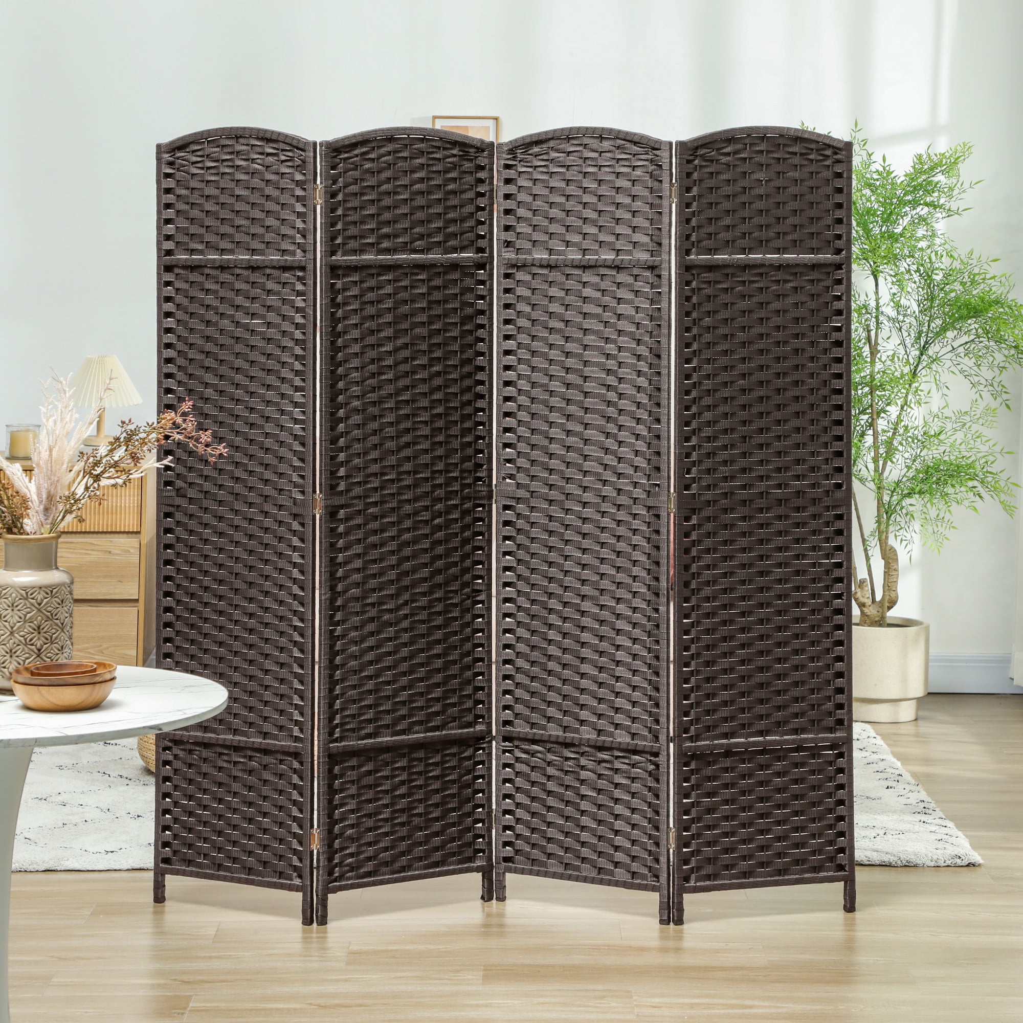 HOMCOM Room Divider, 4 Panel Folding Privacy Screen, 5.6' Tall Freestanding Partition for Home Office, Bedroom, Brown