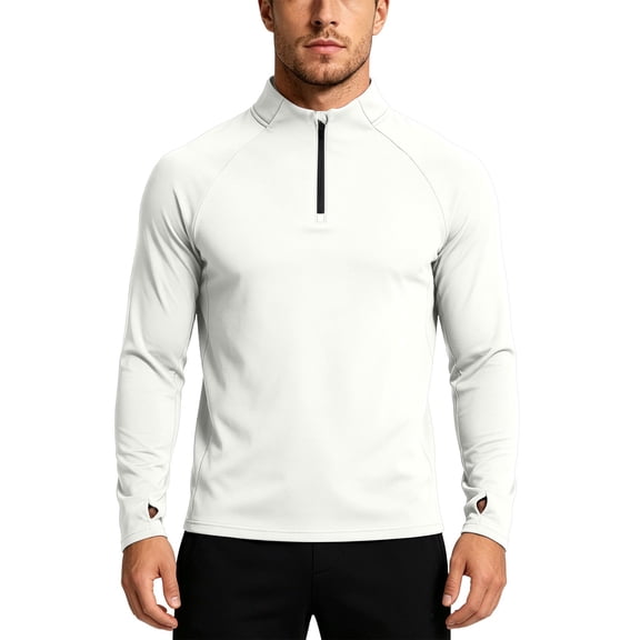 Dagugfen Workout Tops for Men Long Sleeve Quarter Zip Stand Neck Stretchy Spandex Quick Drying Athletic Running Shirts