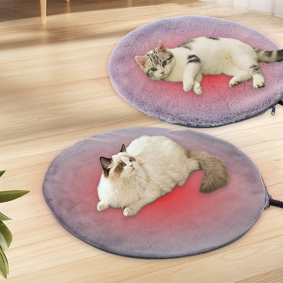 Lwlmwt Heated Pet Bed 12x12-inch Round Pet Heating Pad Three Temperature Settings Chew-Resistant Cables Suitable for Cats and Small Dogs
