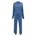 thumbnail image 4 of ZXLBBD Women's New V Neck Long Sleeve Top Wide Leg Pants Two Piece Set Casual Outdoor Versatile Daily Wear, 4 of 4