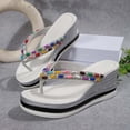 thumbnail image 6 of FRSASU Women's Rhinestone Platform Flip Flops Sparkly Wedge Thong Sandals Trendy Outdoor Summer Beach Slide Sandals White, 6 of 9